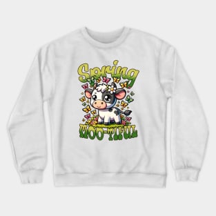 Cute Cow With Butterflies Spring Mood Crewneck Sweatshirt